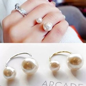 3 ring set Silver & Gold Faux Pearl Adjustable Rings